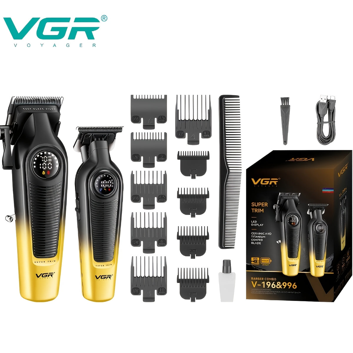 Beard Trimmer and Hair Clipper Kit for Men, USB Rechargeable Electric Shaver with Hair Combs, Lightweight Portable Grooming Kit with Travel-Ready Design, Black and Green