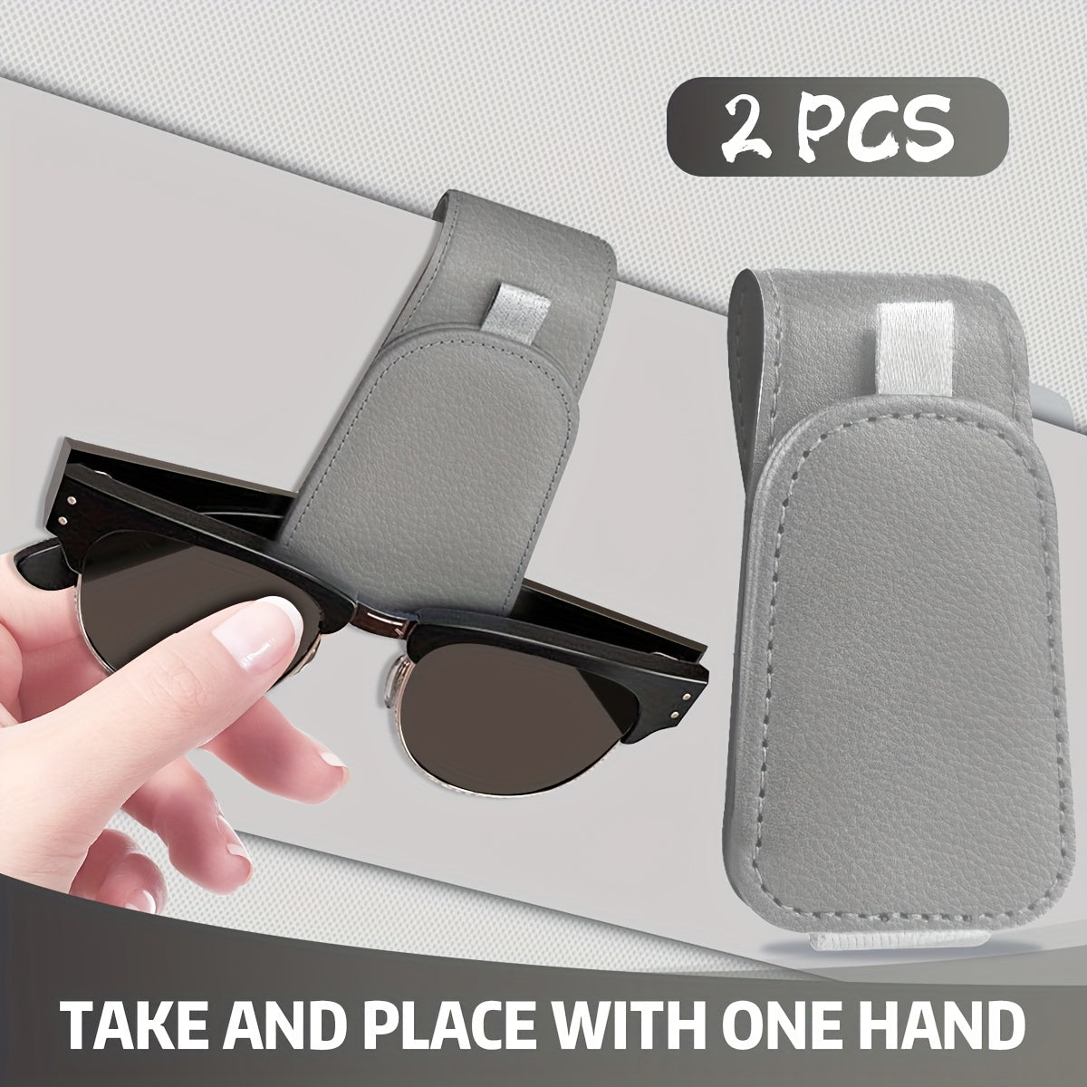 Magnetic Car Visor Sunglasses Holder by Sotfamily, Two-Piece Cloth Glasses Clip Set with Pink, Black or Gray Selections for Vehicle Eyewear Storage