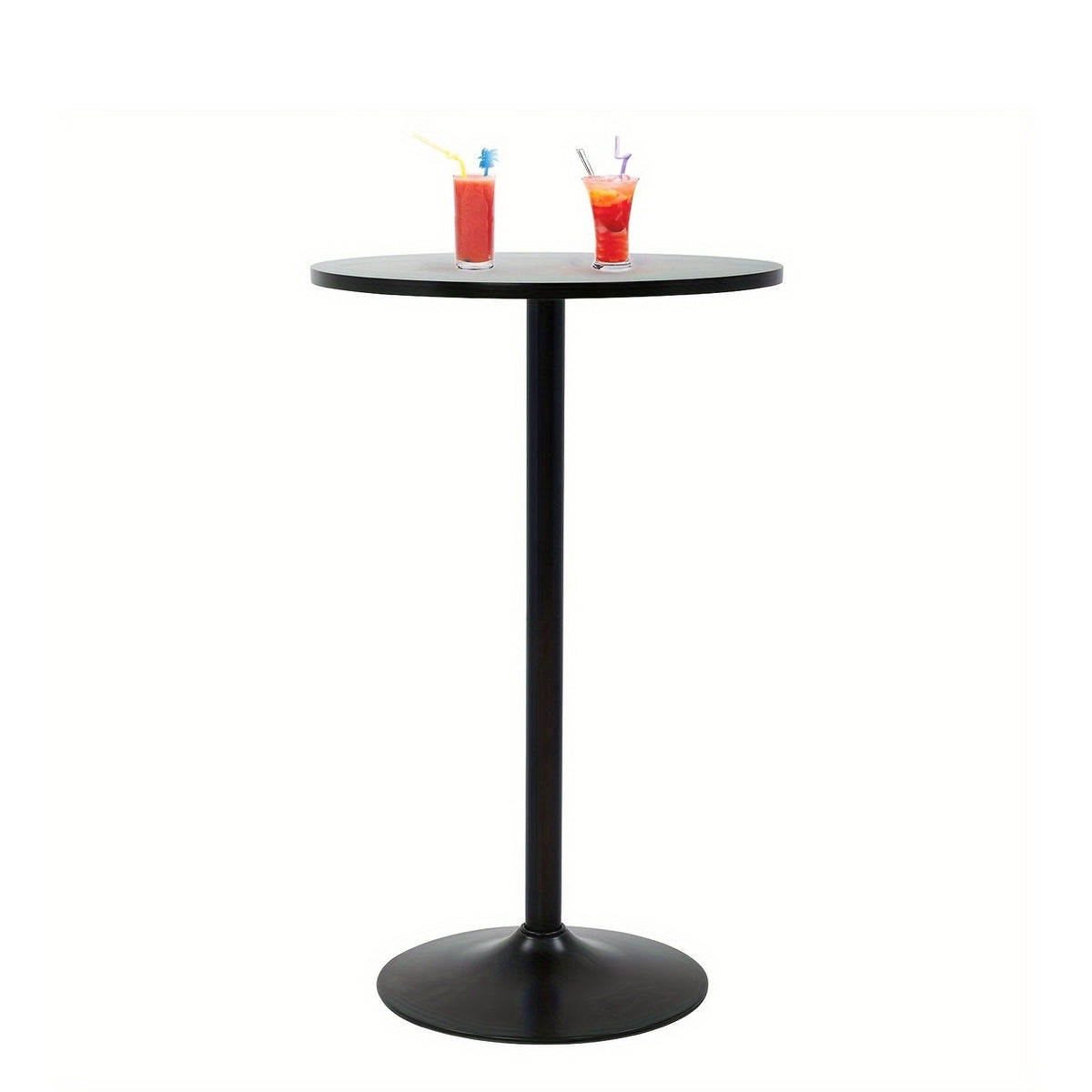 Round Bar Table with Listed 23.5-Inch Diameter Top, Modern Cocktail Furniture in Black or White with Separate Adjustable and Two-Piece Black Options for Small Spaces