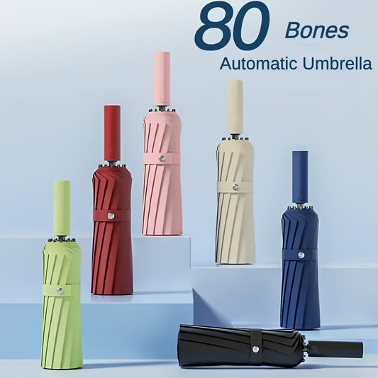 Automatic Folding Umbrella for Men and Women with Listed Reinforced Fiberglass Ribs, Compact Sun and Rain Carry in Five Colors for Daily Outings
