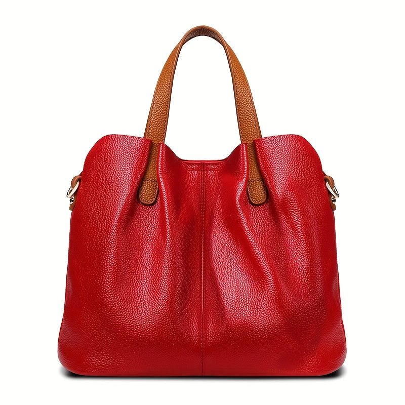 Wrist Strap Tote Handbag for Women with Listed Cowhide Leather and Crossbody Carry Styling, Five Color Options for Daily Outings and Travel Wardrobes