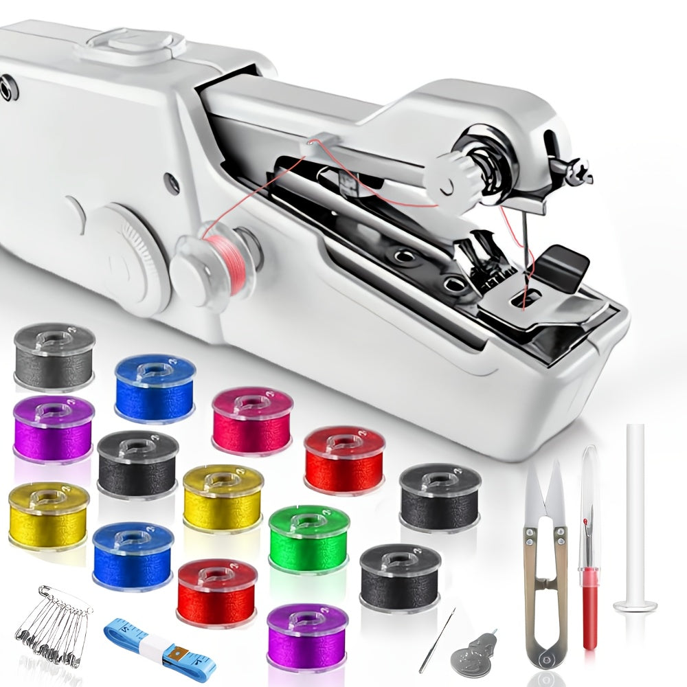 Portable Handheld Sewing Machine for Small Fabric Repairs, Single-Thread Mini Sewing Device with Battery or DC 6V Power Support and Tool Kit Options