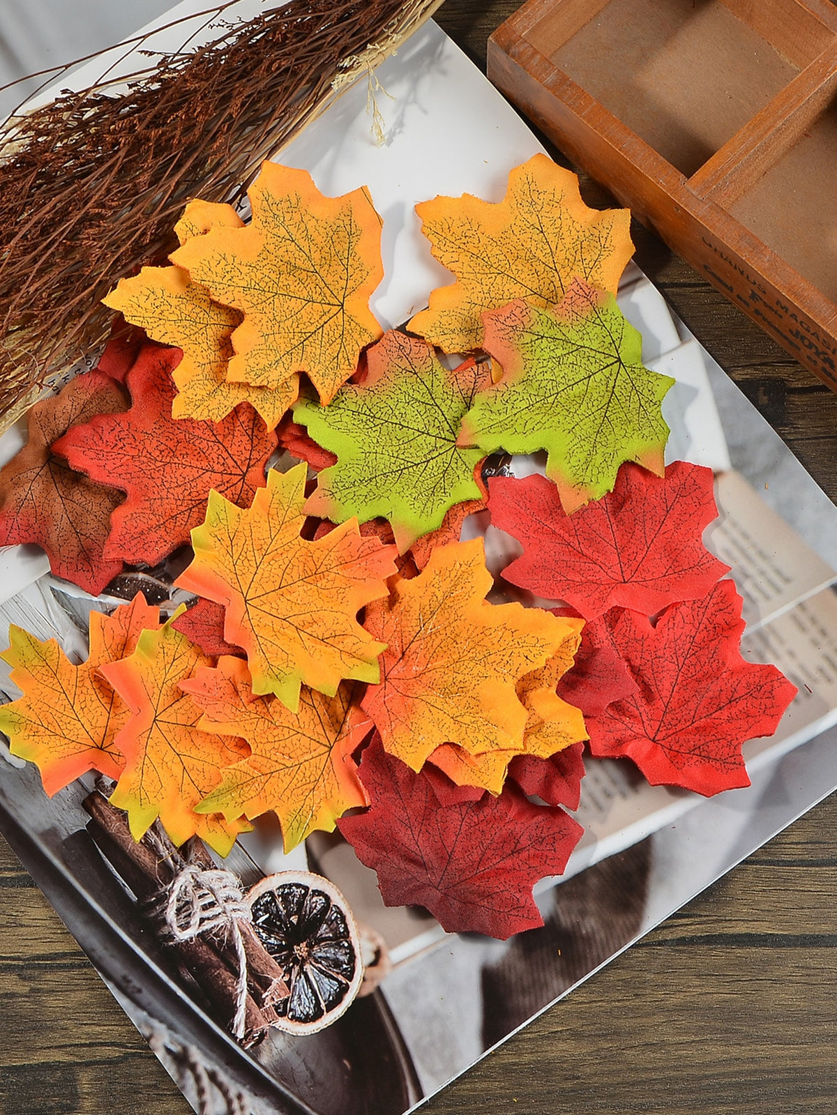 Artificial Maple Leaves for Fall Table Decor and DIY Wreath Crafts, Listed 3.14-Inch Decorative Leaves in Green and Mixed-Color Bundle Options