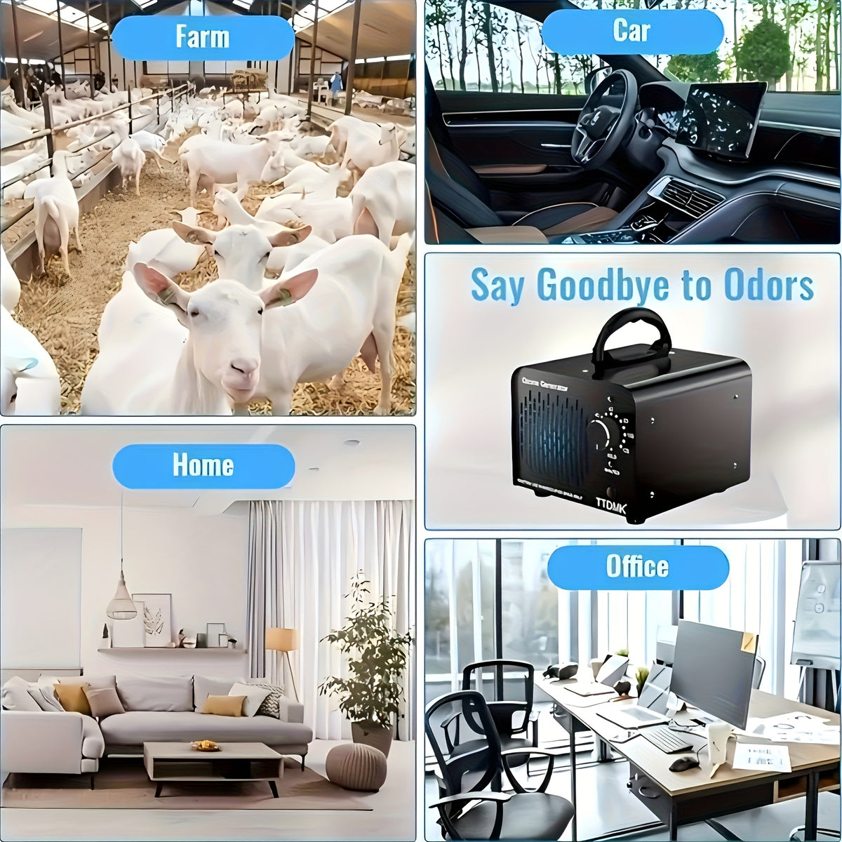 Black Ozone Generator with Fan and Timer Knob, Commercial Odor-Treatment Machine with Conflicting Source Output Ratings and Unoccupied-Space Safety Considerations