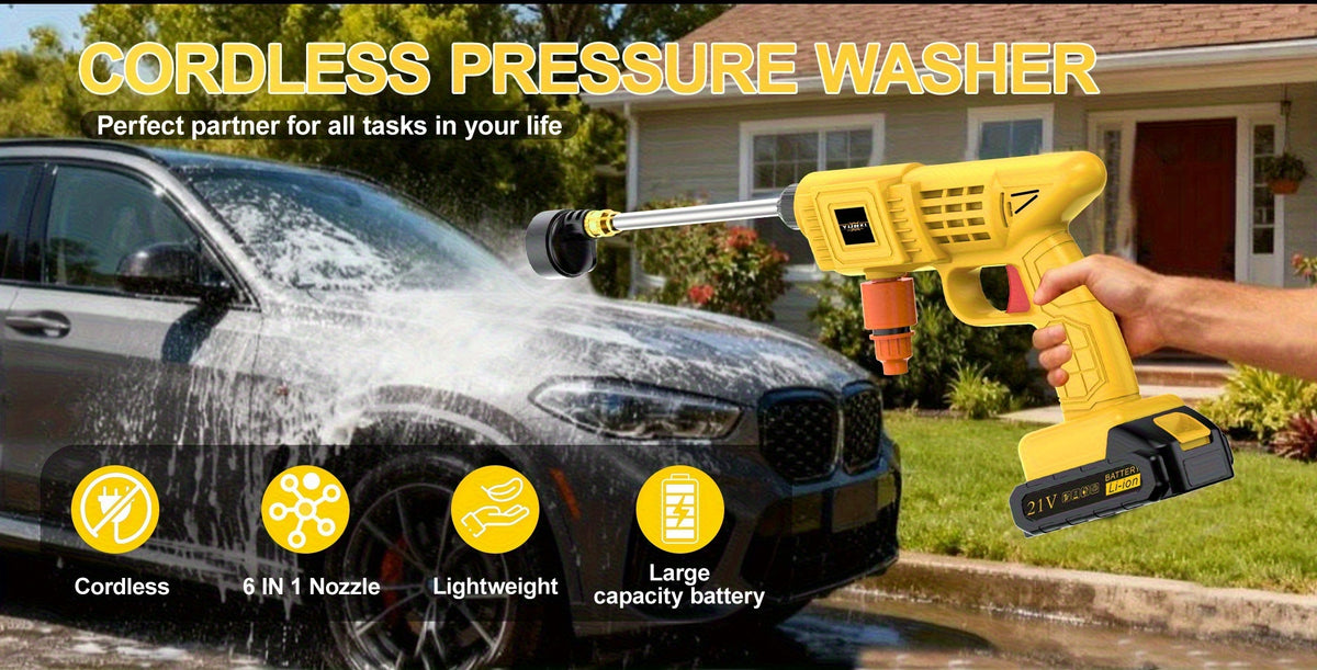 Cordless Pressure Washer for Car, Yard and Garden Cleaning, Portable Water Spray Gun with One- or Two-Battery Options and Selected Tool Box Packages