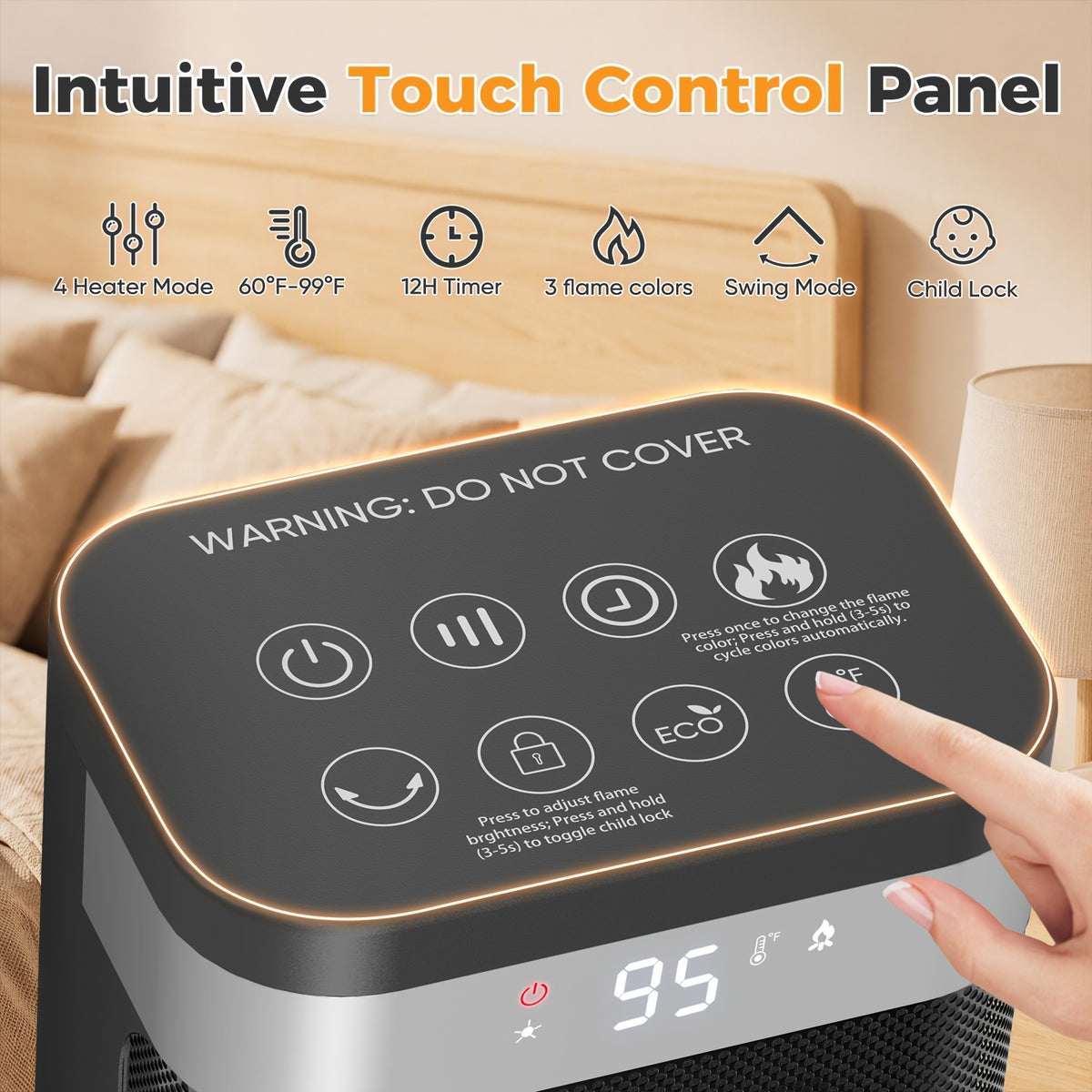 Tower Ceramic Space Heater with Listed 1500W Power, Remote Control, Thermostat, Four Modes and 12-Hour Timer in Round or Square Styles for Supplemental Indoor Warmth