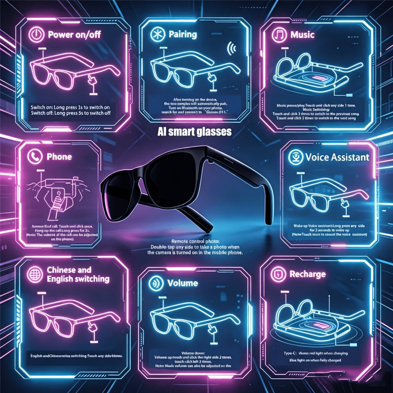 Smartwatch and AI Translation Glasses Bundle with Full Touchscreen, Online Multilingual and Photo Translation, Built-In Microphone and Speaker for Wireless Calls