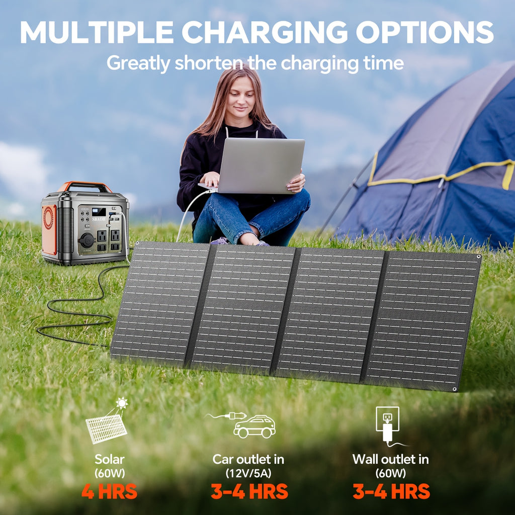 Portable Battery Power Station by SBAOH, 300W Model Options with or without Solar Panel, Digital Display and Listed USB-C PD Charging for Camping and Travel