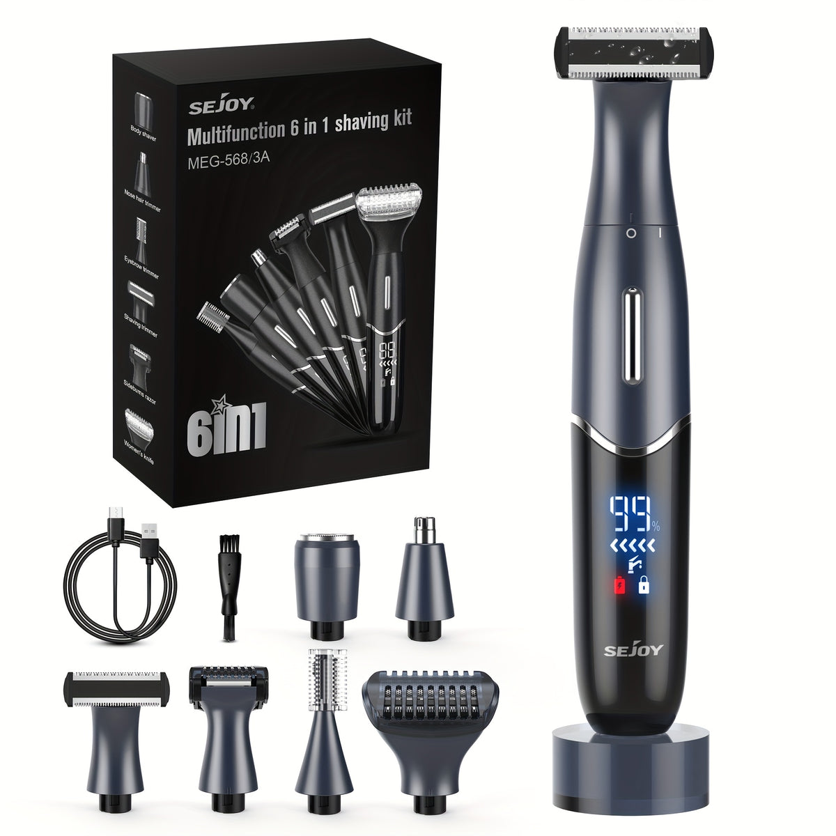 Bikini Trimmer for Women, 4-in-1 Painless Electric Shaver for Face, Eyebrows, Ear and Nose, Cordless Body Shaver with Replaceable Heads for Bikini Line, Arms and Legs, Rechargeable 500mAh, for Travel