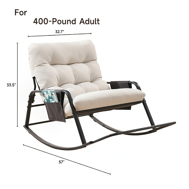 Patio Rocking Chair with Cushion in Papasan Egg Style, Grey, Beige, Khaki or Black with One or Two-Piece Options for Deck Lounging and Garden Reading