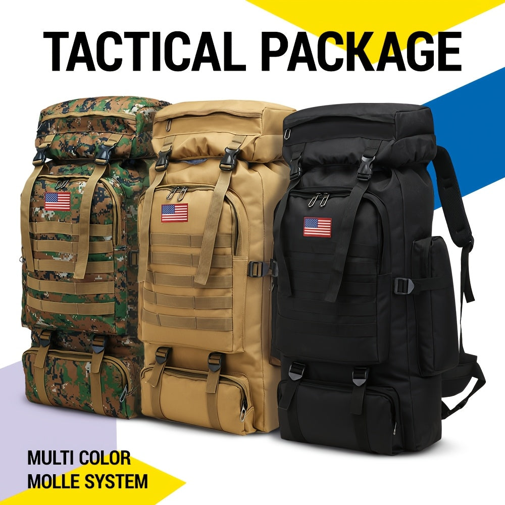 Men's Outdoor Travel Backpack with Double-Shoulder Carry and Removable Flag Patch Reference, Gray, Desert, Khaki or Black-3 Options for Everyday Trip Packing
