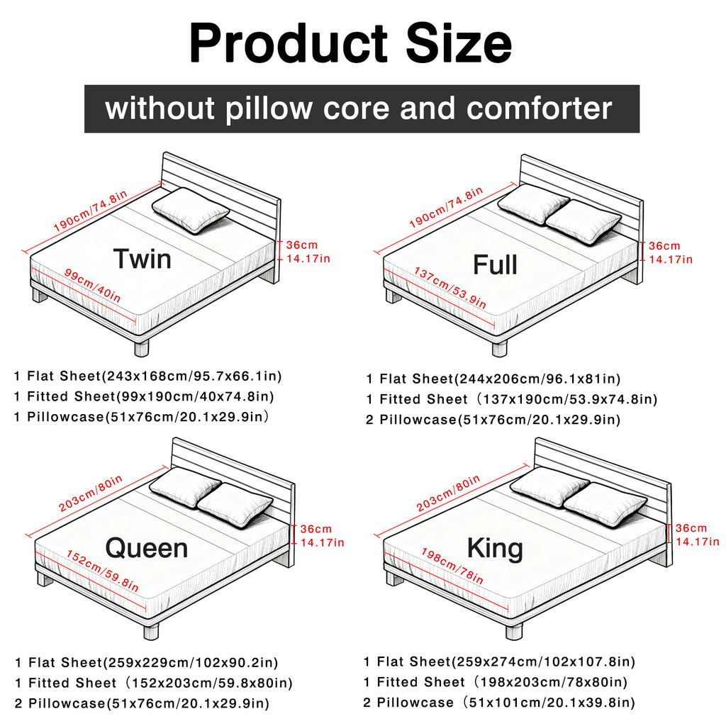 Deep Pocket Bed Sheet Set, 4-Piece Bedding with Listed 16-18 Inch Pocket Depth in Twin, Full, Queen and King Options for Home Bedrooms, Guest Rooms and Dorms