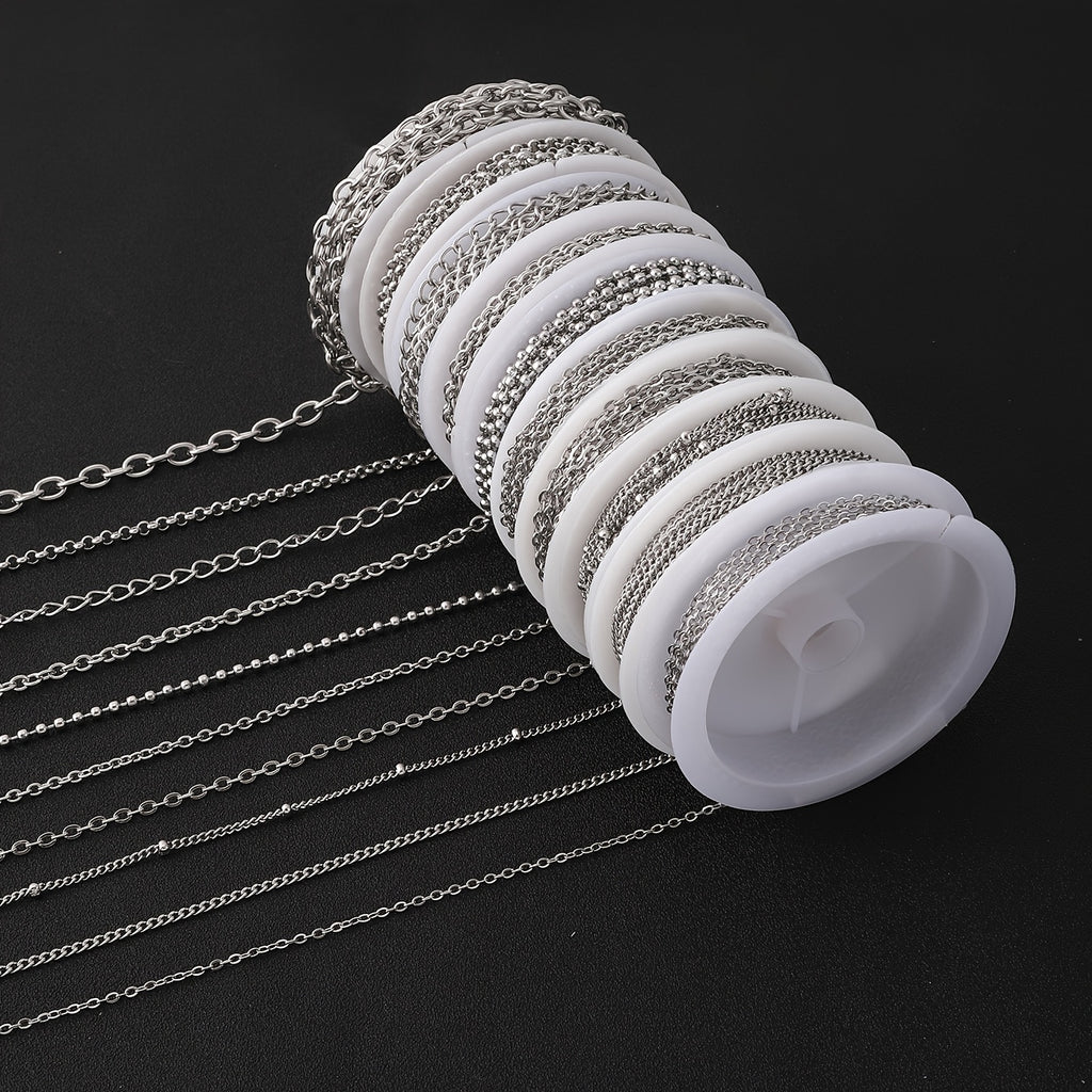 10 Rolls of 304 Stainless Steel Golden and Silvery Metal Chain, DIY Jewelry Making Material, Used for Jewelry Making