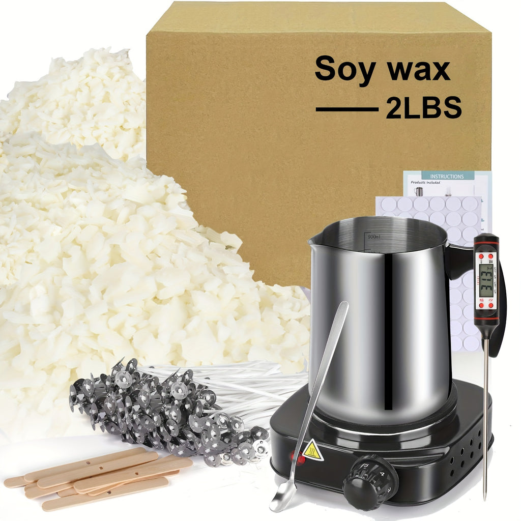 Soy Wax Melting and Candle Making Kit with Listed Electric Stove, Melting Pot and Wicks, 2lb or 5lb Wax Flake Options for Adult Beginner Crafts