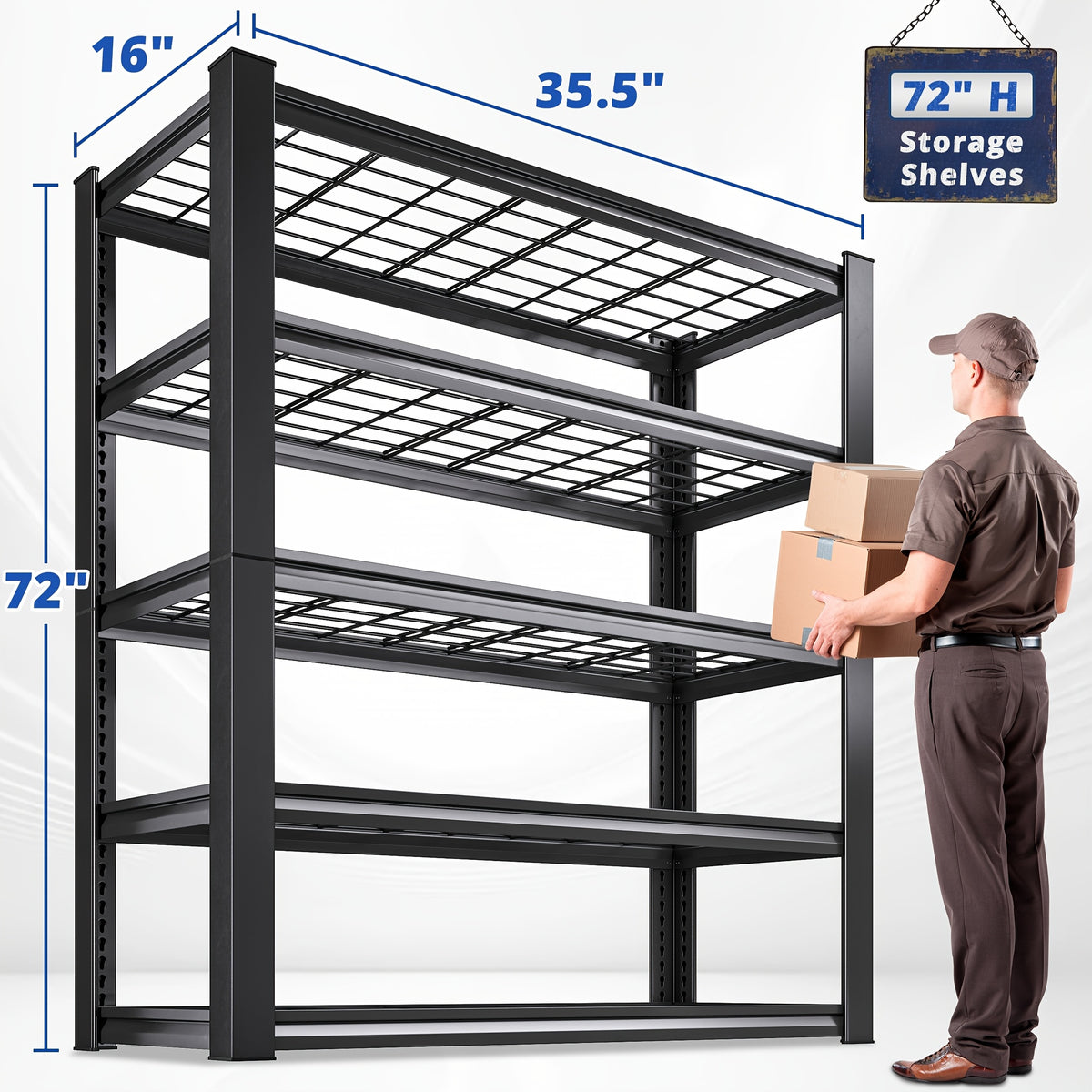 Metal Mesh Storage Shelving with Adjustable Shelf Heights, 72-Inch Utility Rack with Interlocking Assembly for Garage, Pantry and Basement Organization