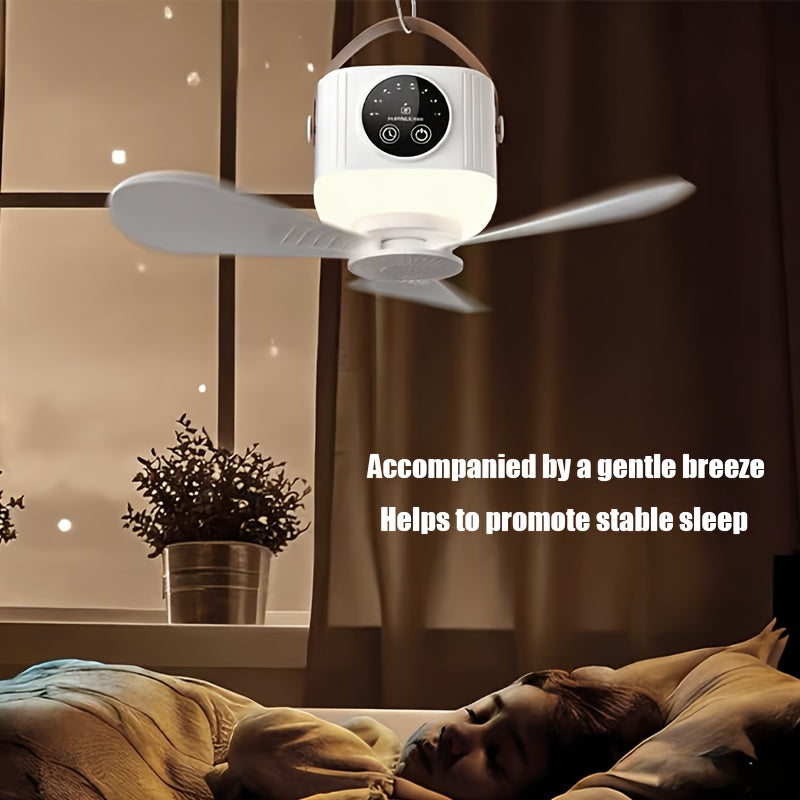 Tripod Camping Fan in White with USB Power, Adjustable Airflow and Light Brightness, Removable Blades and Portable Design for Tents, Bedrooms and Dorms