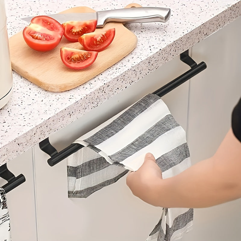 Towel Rack Set in Black Stainless Steel, Upgraded Two-Piece Option with Rear Hook and Punch-Free Design References for Kitchen and Bathroom Organization