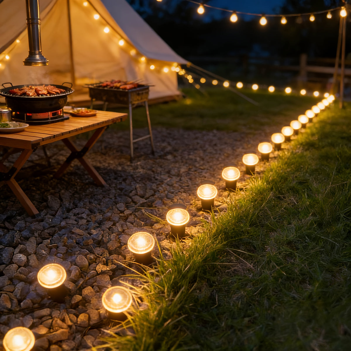 Solar Pathway String Lights with Listed 30 LEDs and Stake Design, Six Warm, White, Purple, Blue, Red and Green Light Options for Patio and Garden Event Decor