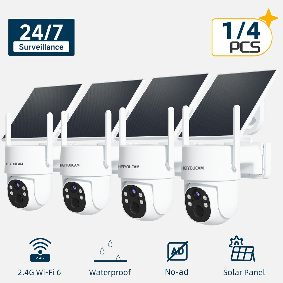 1080P Solar Outdoor Security Camera with 360-Degree View, Color Night Vision, Human Tracking, Siren, Spotlights and Two-Way Talk, White Camera Options