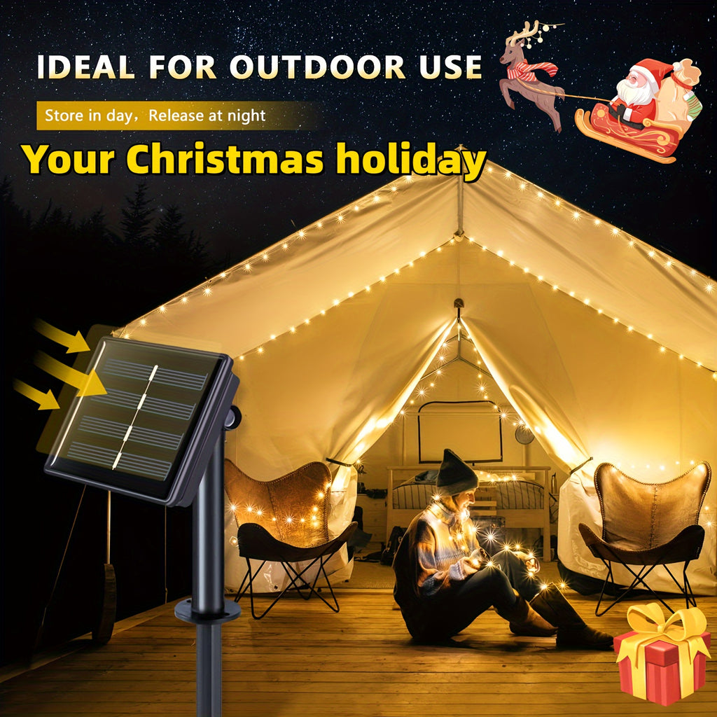 Two-Pack Solar Fairy Lights in Warm White, White or Multicolor, Eight-Mode Wording for Garden, Tree and Holiday Displays with 104Ft 300LED Size Label