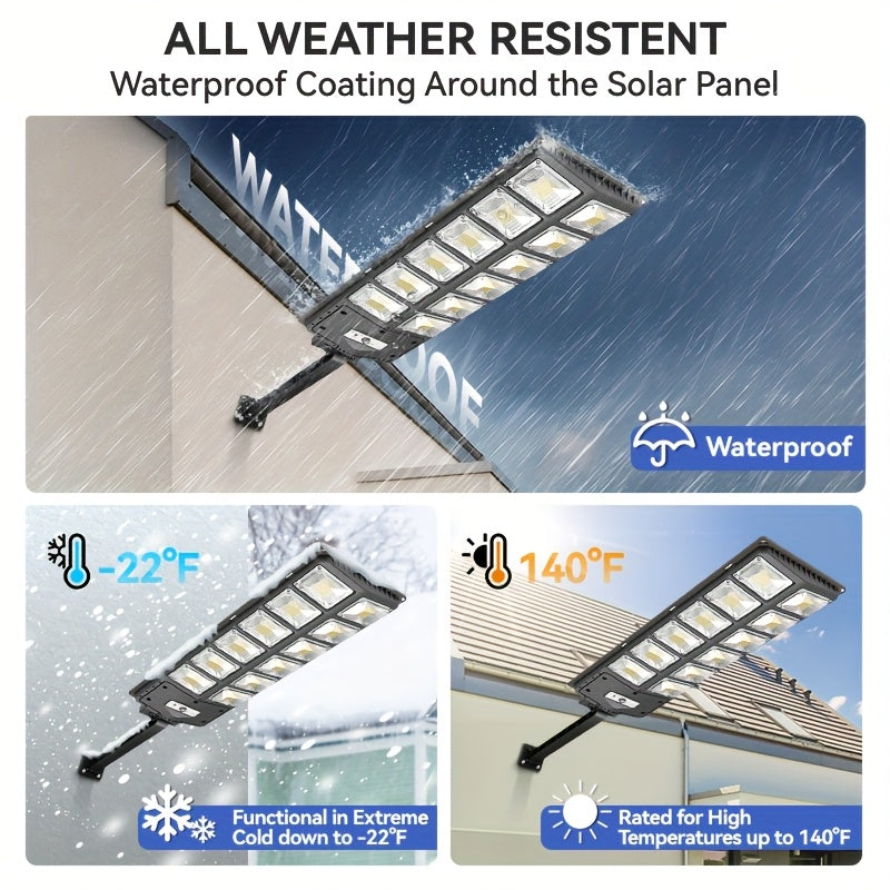 Solar Motion Sensor Flood Light, 504LED Model with 6500K Light, Three Modes and Listed 3000-Lumen Output, Mounting Base for Yard, Garage and Entrance Lighting