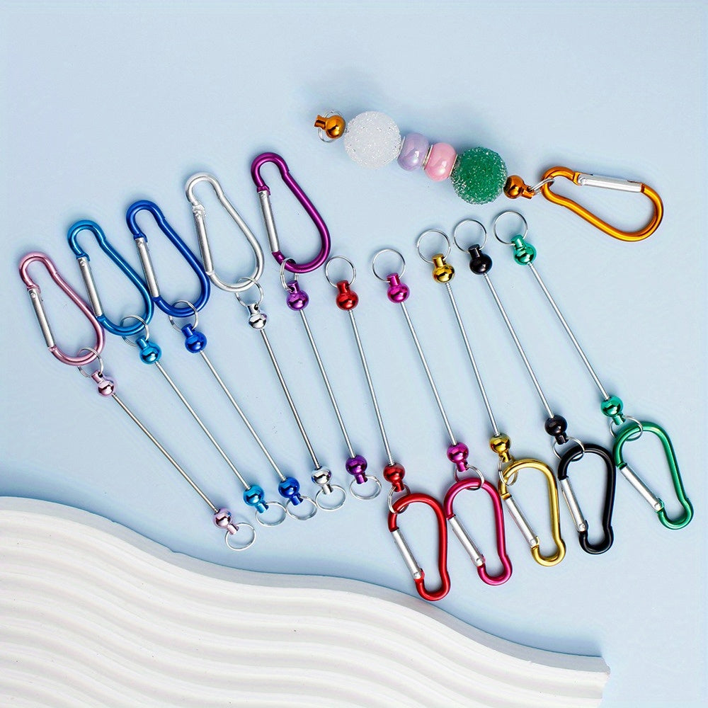 Mixed Color Beadable Keychain Blanks with D-Shaped Clasps and Bead Bars, Listed 22-Piece Craft Assortment for DIY Key Pendants and Personalized Party Favors