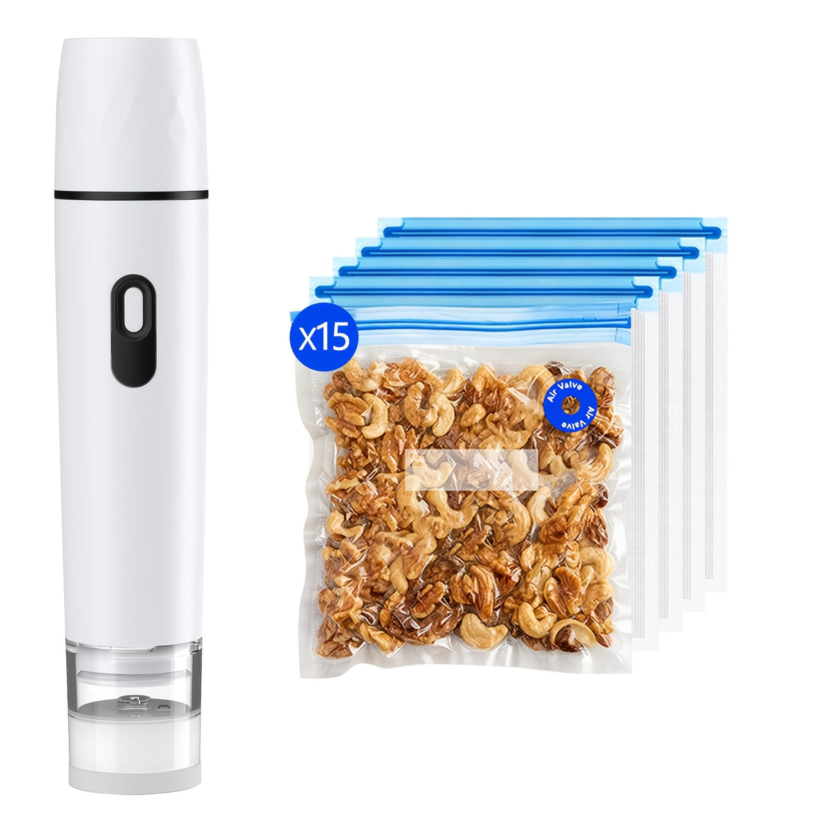 Handheld Vacuum Sealer Machine with 15 Vacuum Bags, Powerful Portable Food Vacuum Sealer for Food Storage and Preservation, Rechargeable Vacuum Sealing Machine for Kitchen and Travel