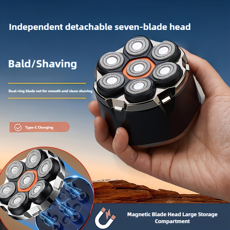 Men's Bald Head Shaver with Listed 7D Rotary Design and Rechargeable Operation, 5-in-1 Grooming Kit, Single-Function, Upgraded 2025 or A+ Options