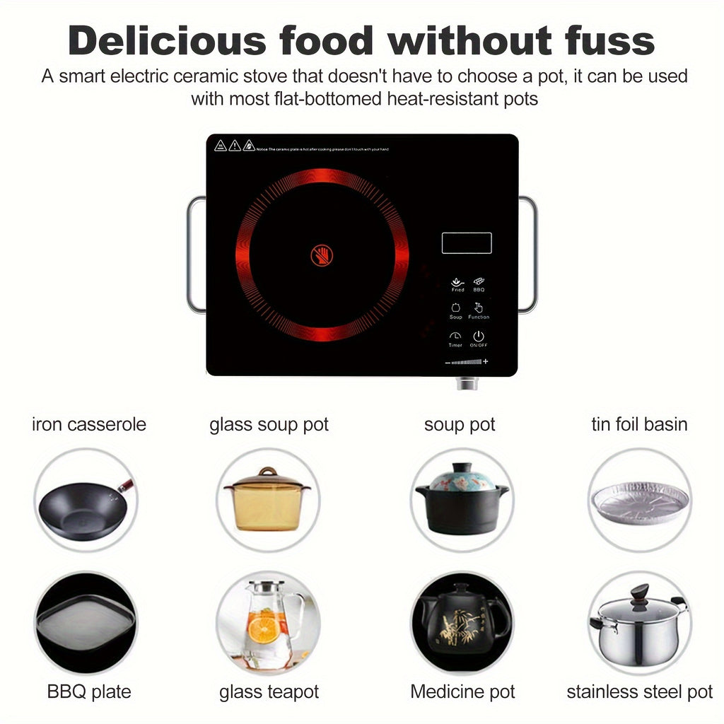 Induction Cooktop 2200W, Portable Electric Cooker with Touch and Knob Control, 3-Hour Timer and 4-Digit Display, Ceramic Single Burner Stove for Home Kitchen and Dorm, 110V US Plug