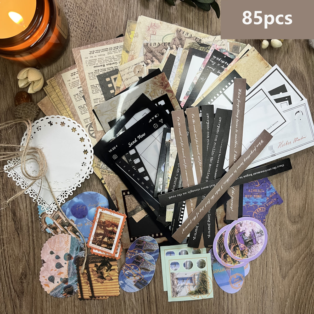 Scrapbook Paper Craft Set with Black Ribbon and Listed Uncoated Textured Sheets for Personalized Journals, Memory Pages, Gift Wrapping and Decorative Explosion Box Projects