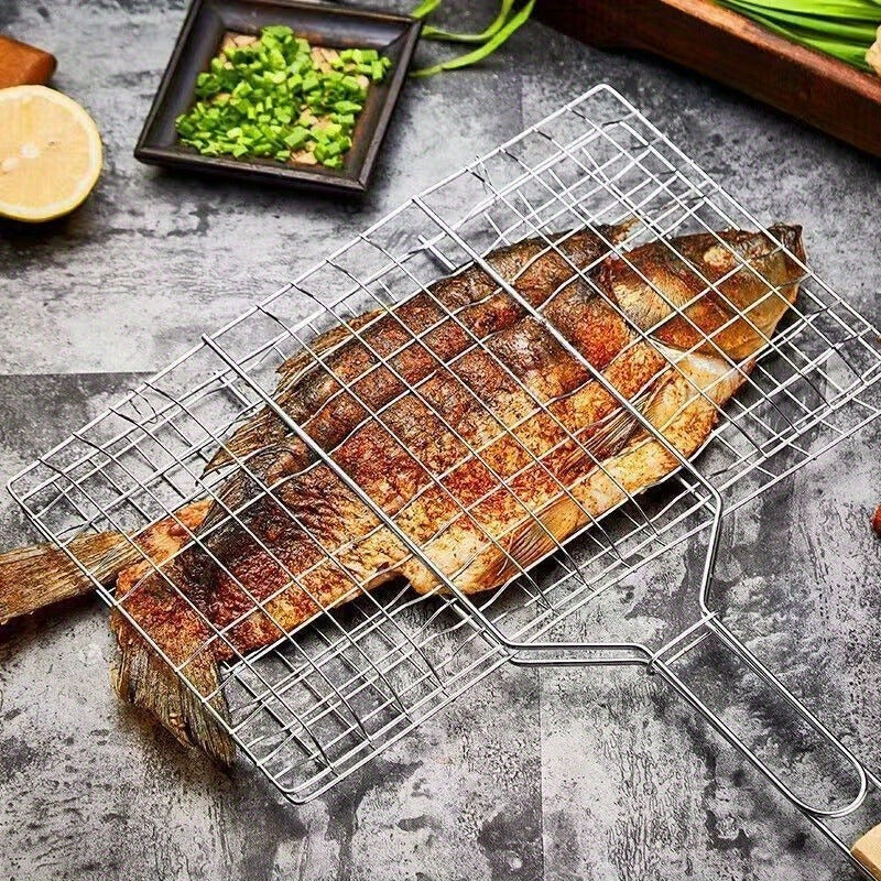 Rectangular Grill Basket with Large-Capacity Metal Grid Design for Fish, Chicken, Steak, Shrimp and Vegetables at Backyard BBQs, Picnics and Camping