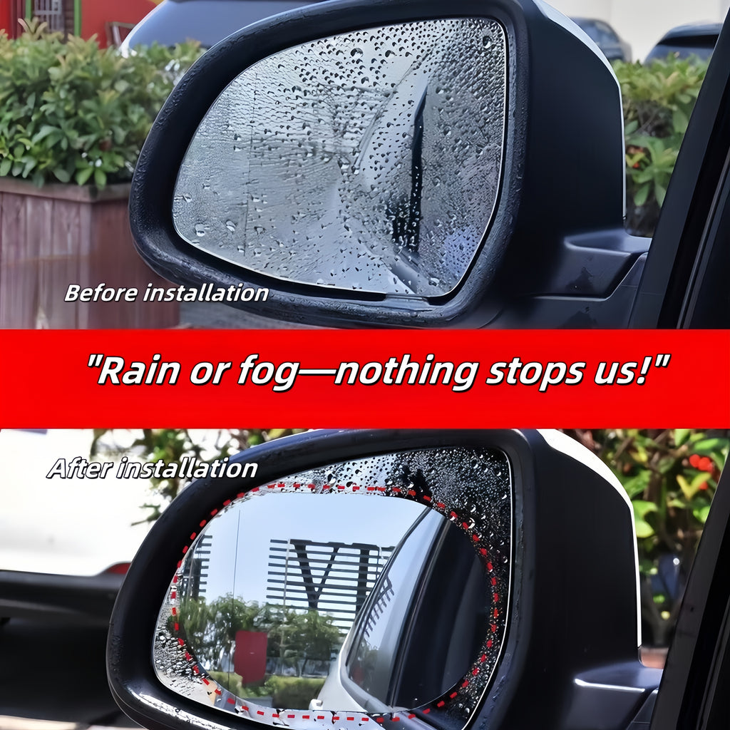 Car Mirror Anti Fog Film for Compatible Vehicle Mirror Surfaces, Four-Piece Two-Pair Set with Hydrophobic Coating Reference for Everyday Mirror Care