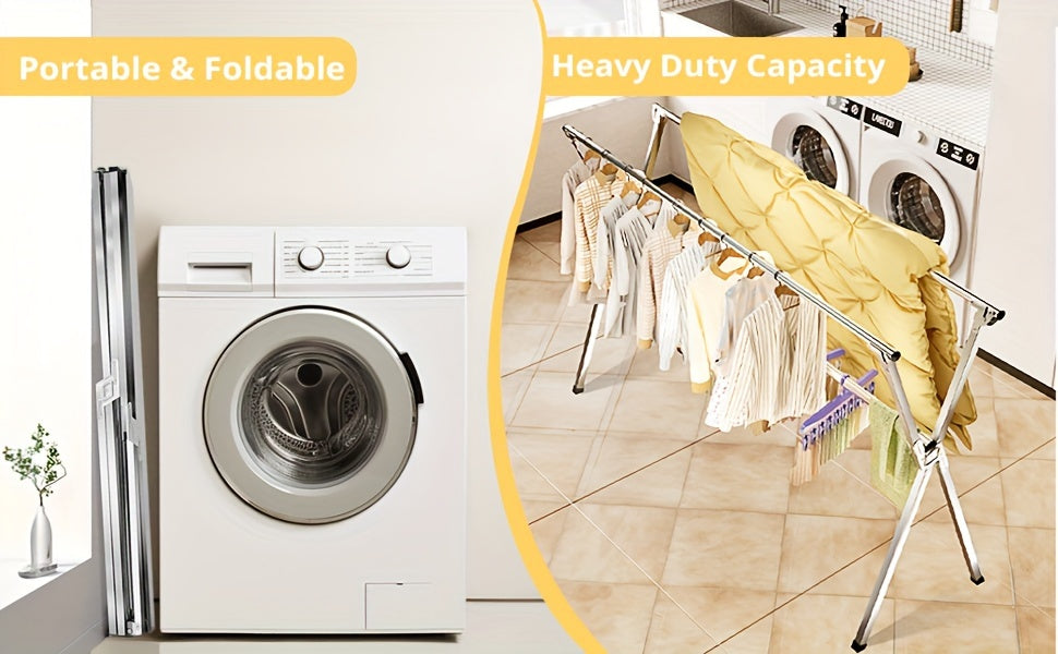 Retractable Clothes Drying Rack with Stainless Steel Construction and Folding Design, 42.52–62.99 or 48.43–78.74 Inch Length Options for Laundry Air Drying