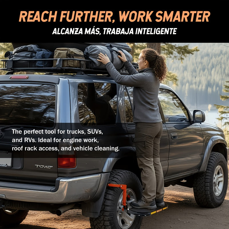 Foldable Tire Step for Compatible Truck and SUV Roof Rack Access, Adjustable Standing Platform with 300 lb, 650 lb or Upgraded Quick-Clip Option Labels
