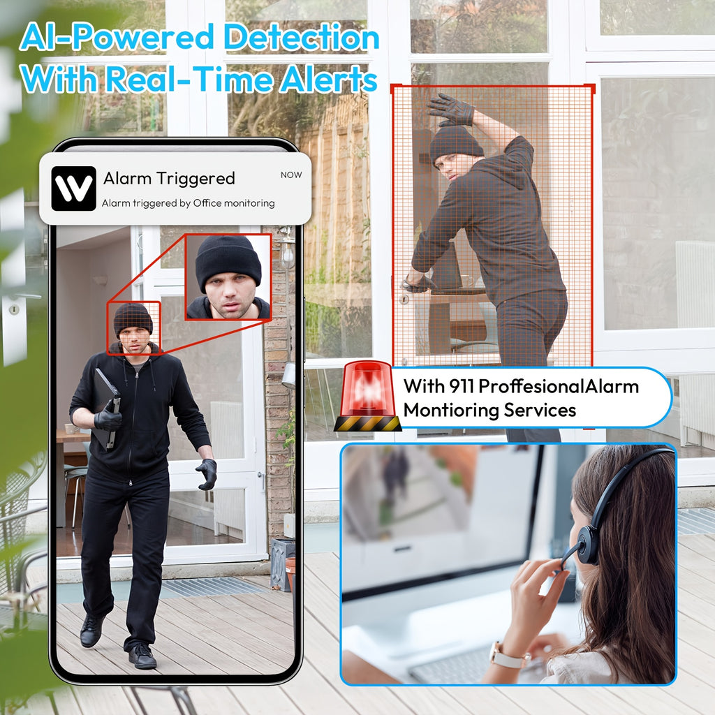 Two-Piece WiFi Home Security Camera System with Listed AI Human and Animal Detection, Two-Way Speaker, Voice Intercom and High-Definition Viewing Features