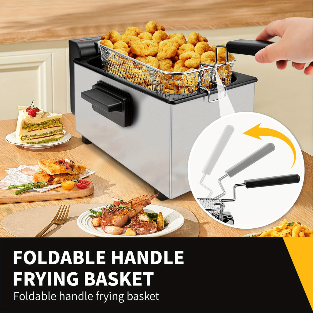 Basket-Equipped Countertop Deep Fryer by SUSTEAS with Adjustable Temperature and Nonstick Lining, 1.5L, 2.5L, 3L, 5L or 6L Options for Home Cooking