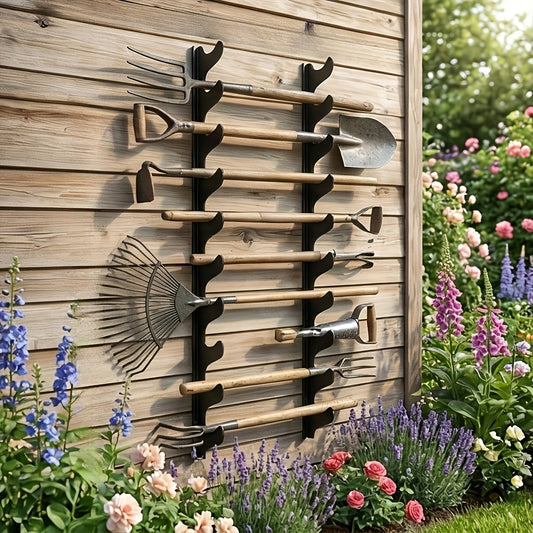 Wall Mount Tool Rack 2-Pack in Black for Garden and Garage Organization, Space-Saving Wall Storage for Compatible Tools in Sheds, Workshops and Utility Areas