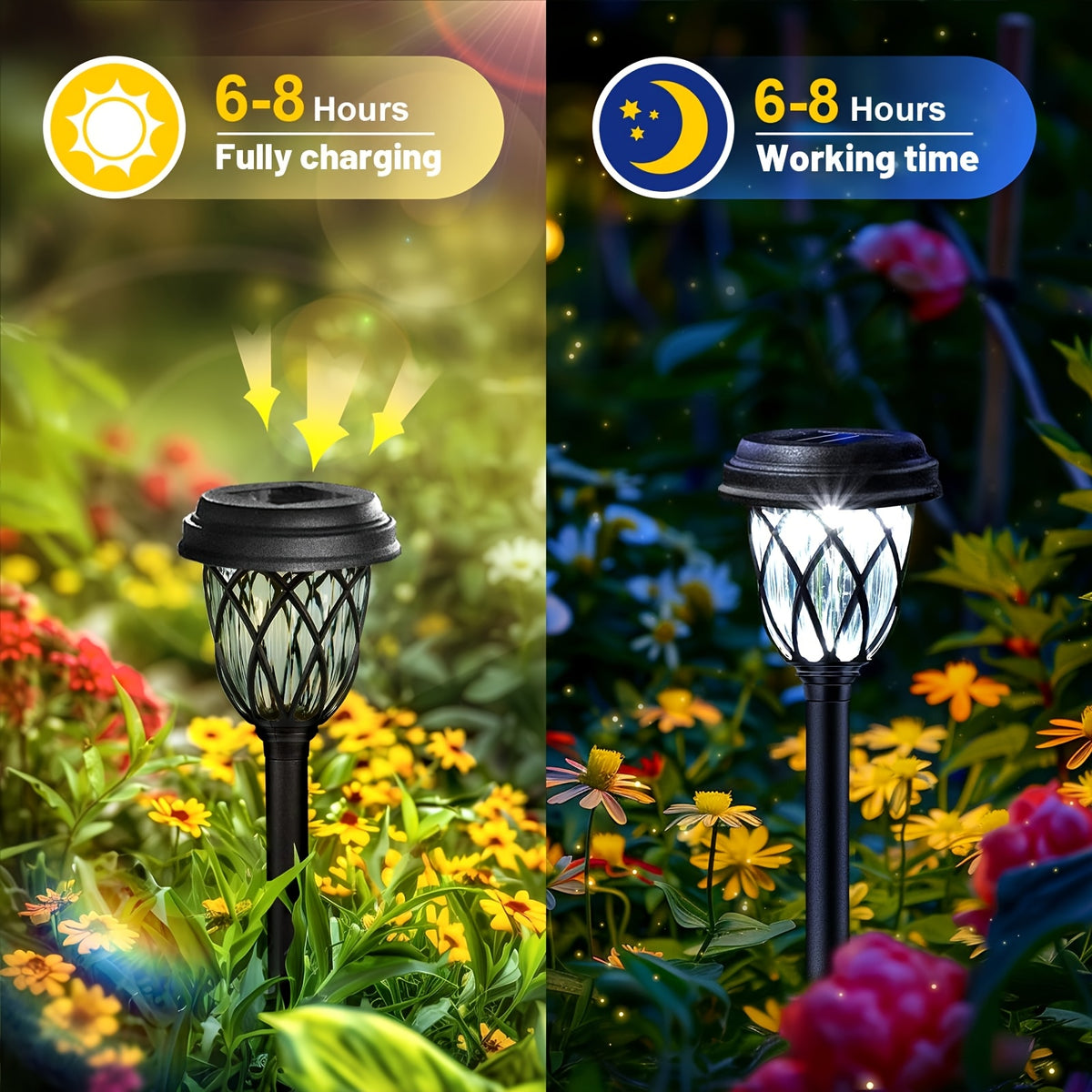 Solar Pathway Stake Lights with Cross Grid Design, Warm Light 6-Pack or White Light 10-Pack, Polypropylene LED Garden Lamps for Yard and Patio Decoration