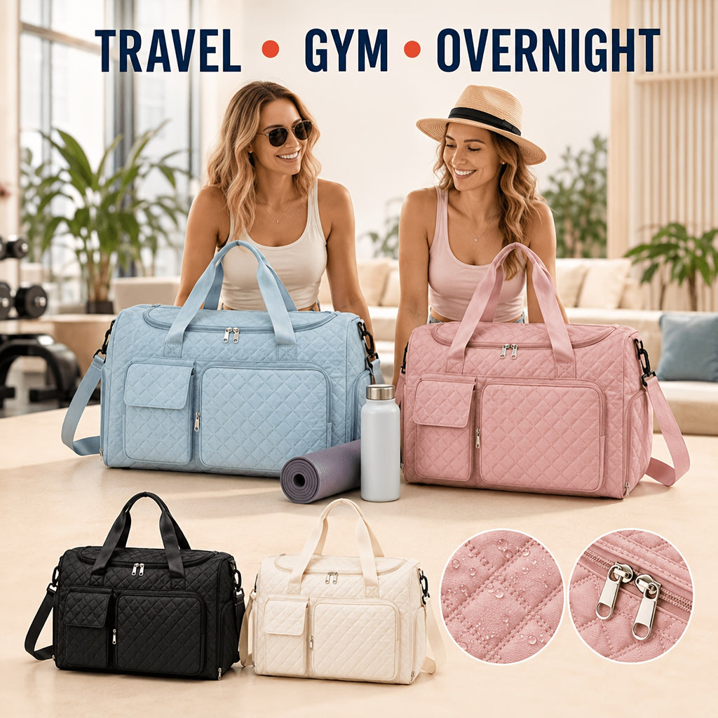 Dry-Wet Separation Travel Tote Bag with Double-Side Pockets, Shoulder and Crossbody Handbag in Six Color and Size Options for Gym and Trips