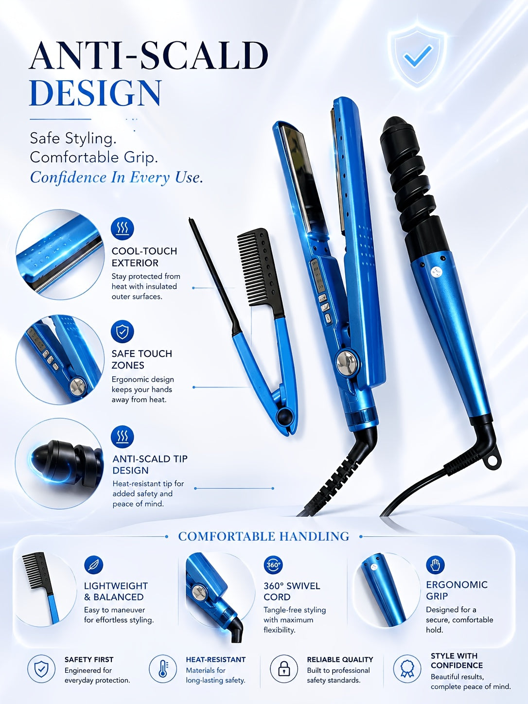 Flat Iron and Curling Iron Hair Styling Set with Comb, Upgraded Three-in-One Kit for Straight Hair, Curls and Wave Styling Routines, Birthday or Mother's Day Gift Idea