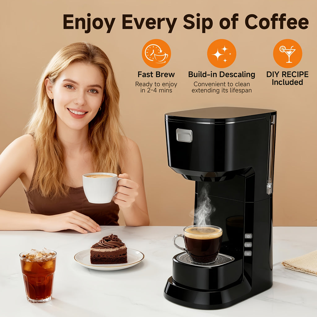 Compact One-Button Coffee Maker for Home, Everyday Coffee Machine with Simple Start Control in Black or White for Kitchen Counters and Morning Routines