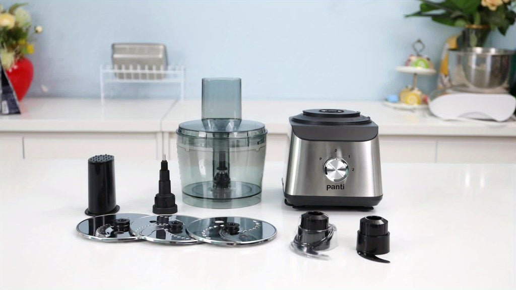 600W Food Processor with 12-Cup Bowl, Food Chute and Pusher, Listed Chopping, Slicing, Shredding, Puree and Dough Functions in Black or Silvery