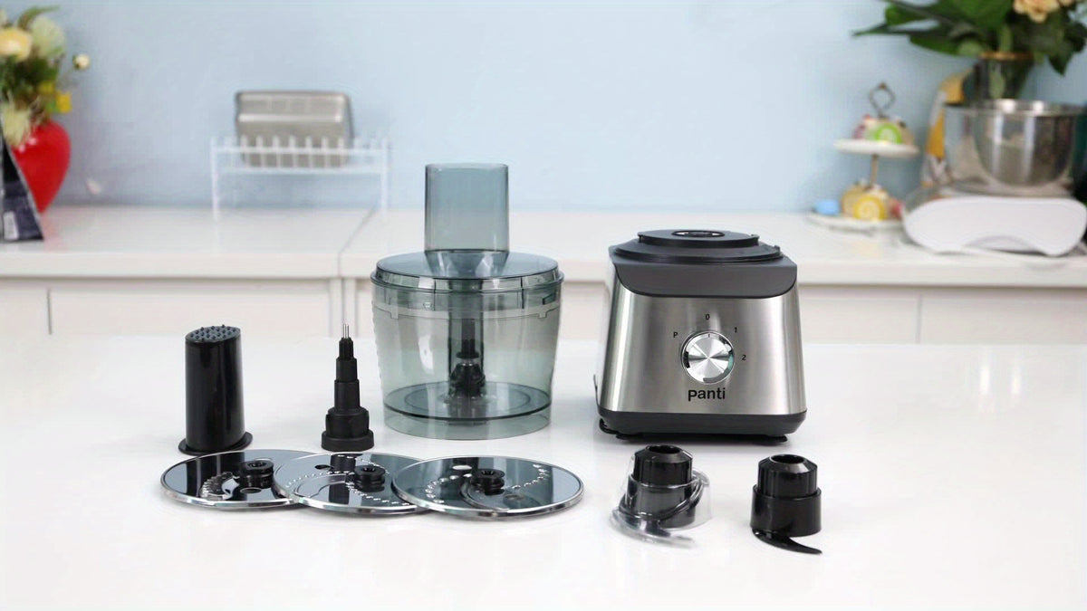 600W Food Processor with 12-Cup Bowl, Food Chute and Pusher, Listed Chopping, Slicing, Shredding, Puree and Dough Functions in Black or Silvery