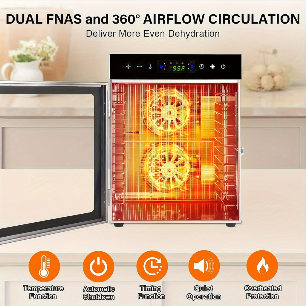 12-Tray Food Dehydrator, 800W Stainless Steel Food Dryer with 24-Hour Digital Timer and Adjustable Temperature for Fruit, Herbs, Vegetables and Jerky