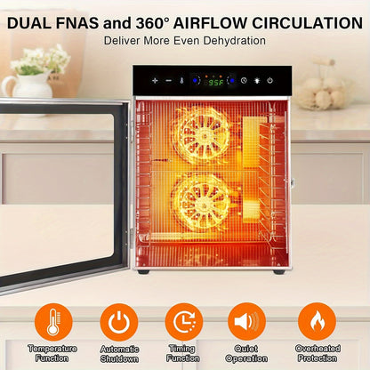 12-Tray Food Dehydrator, 800W Stainless Steel Food Dryer with 24-Hour Digital Timer and Adjustable Temperature for Fruit, Herbs, Vegetables and Jerky
