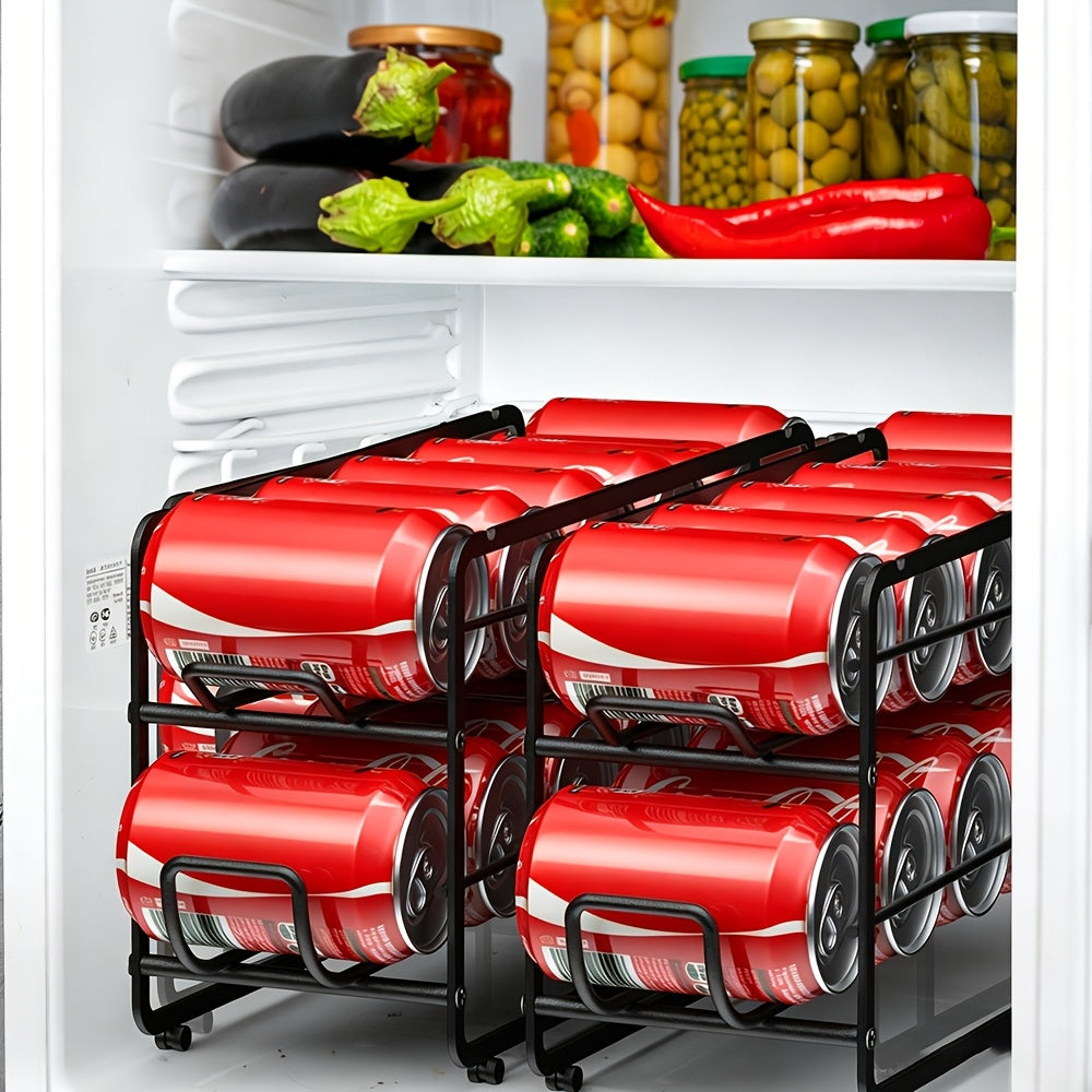 Sliding Can Dispenser Rack, Black Two-Pack Stackable Canned Food Storage Organizer for Pantry Shelves, Kitchen Cabinets and Countertop Organization