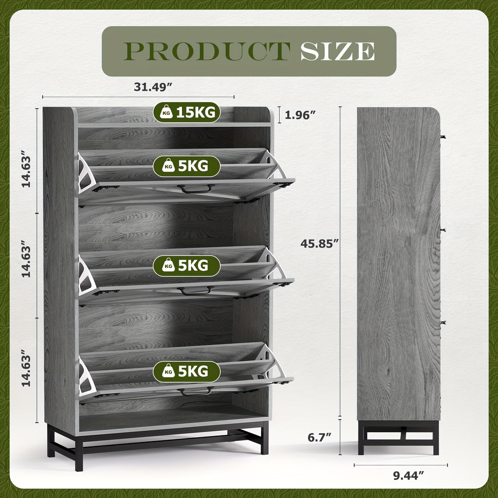 Shoe Storage Cabinet for Entryway and Hallway Organization, Black Upgrade or White Two, Three and Four-Door Options with Listed Flip-Drawer Storage Features