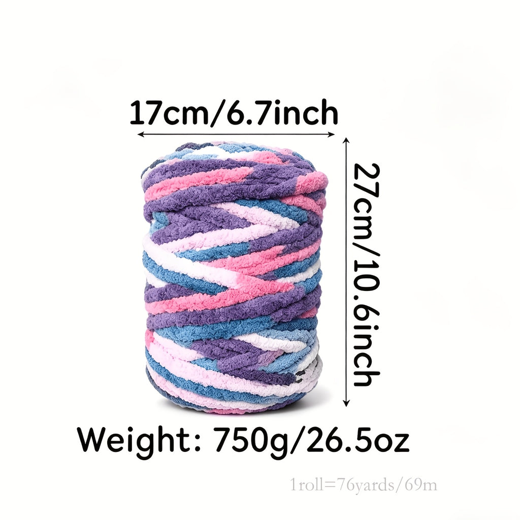 Chunky Chenille Yarn for Arm Knitting and Crochet, 750g Polyester Bulky Yarn with Ombre and Solid Style Options for DIY Blankets, Cushions and Handmade Gifts