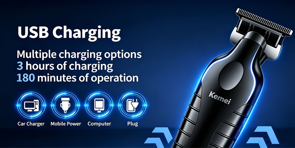 Hair Clipper KM-2299 Electric Grooming Tool with USB Connection for Hair Cutting, Detail Carving and Hairstyle Maintenance at Home or in Hair Salons