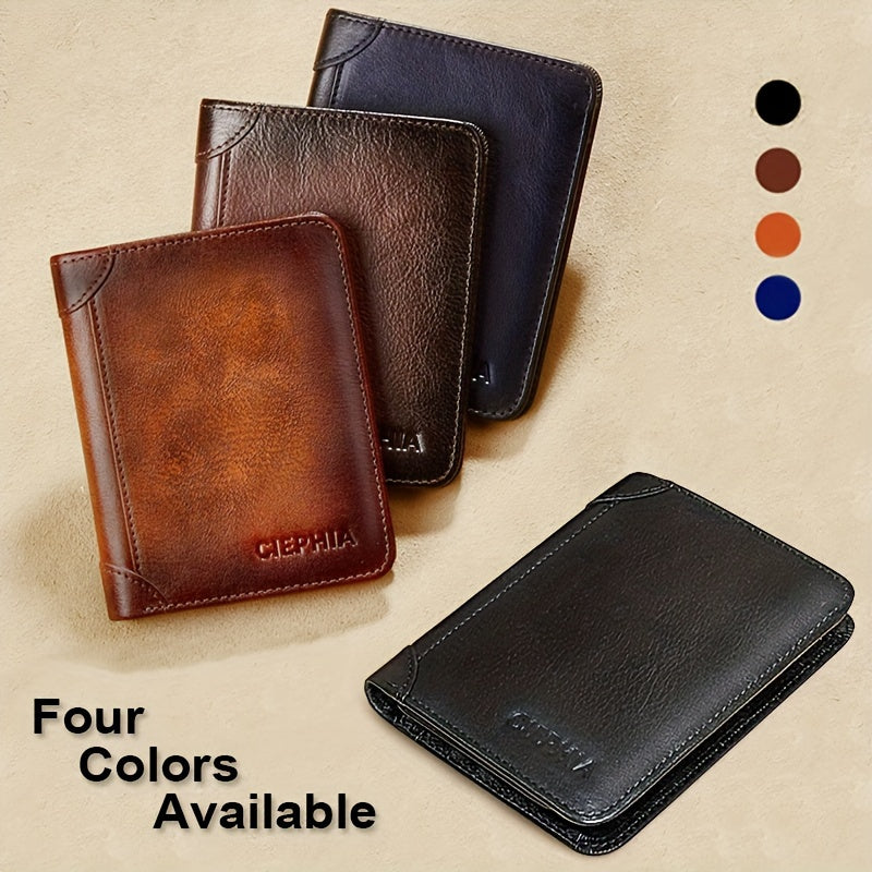 Men's Vintage Wallet and Card Holder Options, Bifold, Trifold and Eight-Card-Slot Styles in Brown, Coffee, Black or Blue for Everyday Carry and Gifts